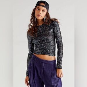Free People Intimately Women’s Sz Small Gold Rush Sequin Top New NWT in Black